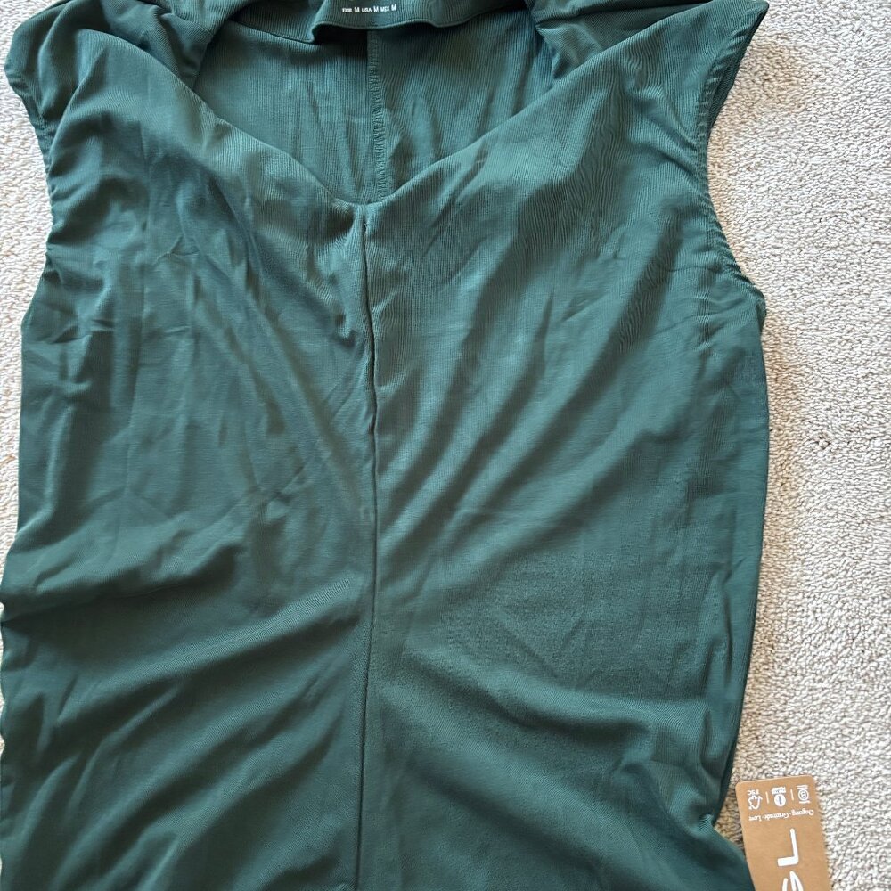 Sandwashed V-neck Cap Sleeve Top OGL Forest Green